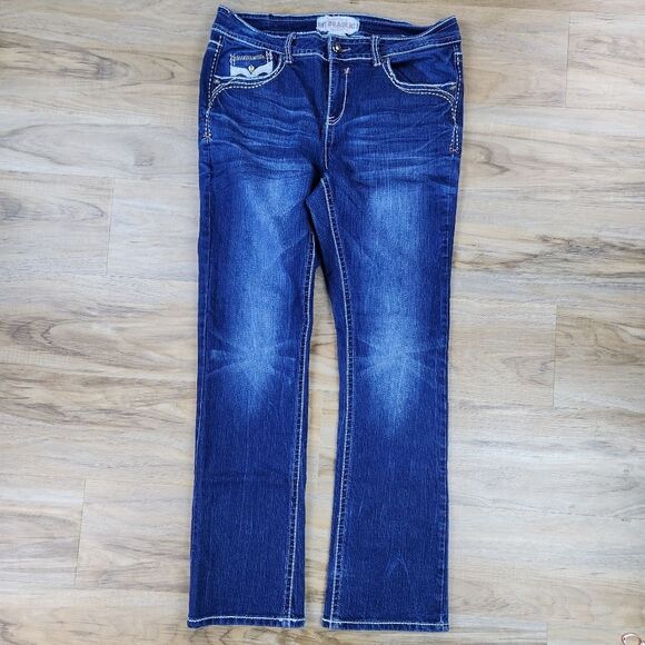 💇‍♀️Hydraulic Blue Bailey Embroidered Button Pocket Jeans Size 18 - Picture 2 of 12